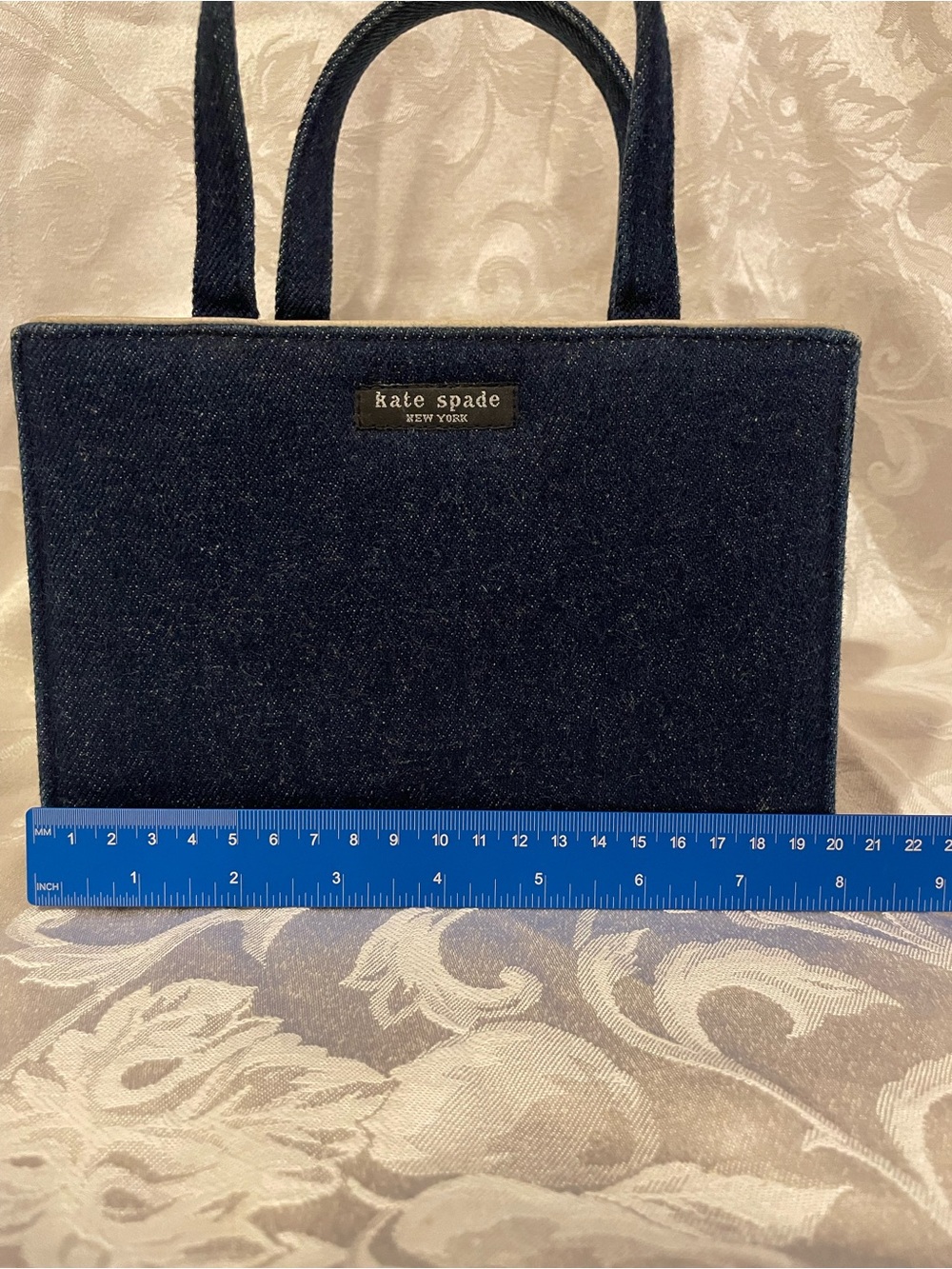 Vintage Y2K Kate Spade denim Blue Jean purse, red cottagecore gingham interior - Picture 12 of 16